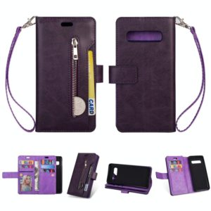 For Samsung Galaxy S10 Multifunctional Zipper Horizontal Flip Leather Case with Holder & Wallet & 9 Card Slots & Lanyard(Purple) (OEM)
