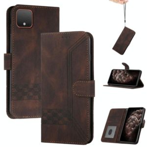For Google Pixel 4 XL Cubic Skin Feel Flip Leather Phone Case(Dark Brown) (OEM)