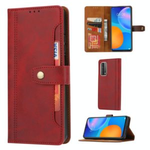 For Huawei P smart 2021 Calf Texture Double Fold Clasp Horizontal Flip Leather Case with Photo Frame & Holder & Card Slots & Wallet(Red) (idewei) (OEM)