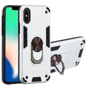 For iPhone X / XS 2 in 1 Armour Series PC + TPU Protective Case with Ring Holder(Silver) (OEM)