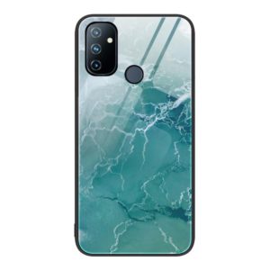 For OnePlus Nord N100 Marble Pattern Glass Protective Phone Case(Green Ocean) (OEM)