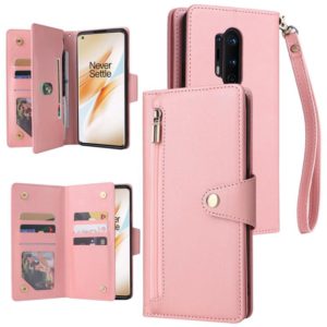 For OnePlus 8 Pro Rivet Buckle 9 Cards Three Fold Leather Phone Case(Rose Gold) (OEM)