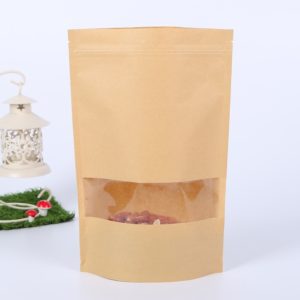 50 PCS Zipper Self Sealing Kraft Paper Bag with Window Stand Up for Gifts/Food/Candy/Tea/Party/Wedding Gifts, Bag Size:9x14+3cm(Transparent) (OEM)