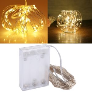 10m IP65 Waterproof Silver Wire String Light, 100 LEDs SMD 06033 x AA Batteries Box Fairy Lamp Decorative Light, DC 5V(Yellow Light) (OEM)