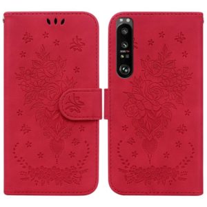 For Sony Xperia 1 III Butterfly Rose Embossed Leather Phone Case(Red) (OEM)