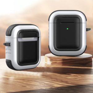 Wireless Earphones Shockproof TPU + PC Protective Case with Carabiner For AirPods 1 / 2(Black+Silver) (OEM)