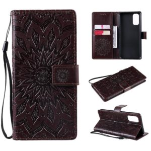 For OPPO Reno4 Sun Embossing Pattern Horizontal Flip Leather Case with Card Slot & Holder & Wallet & Lanyard(Brown) (OEM)