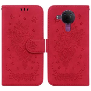 For Nokia 5.4 Butterfly Rose Embossed Leather Phone Case(Red) (OEM)
