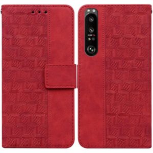 For Sony Xperia 1 III Geometric Embossed Leather Phone Case(Red) (OEM)