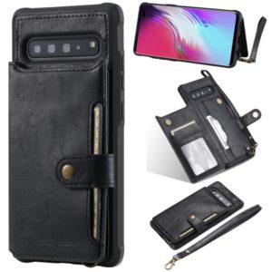 For Galaxy S10 5G Buckle Zipper Shockproof Protective Case with Holder & Card Slots & Wallet & Lanyard & Photos Frame(Black) (OEM)