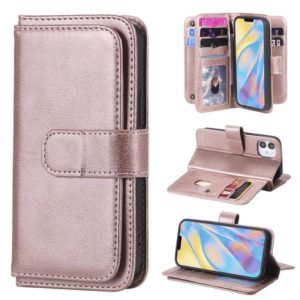 For iPhone 12 mini Multifunctional Magnetic Copper Buckle Horizontal Flip Solid Color Leather Case with 10 Card Slots & Wallet & Holder & Photo Frame(Rose Gold) (OEM)