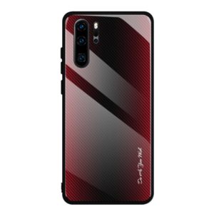 For Huawei P30 Pro Texture Gradient Glass Protective Case(Red) (OEM)