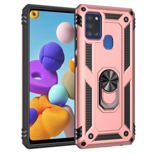 For Samsung Galaxy A21s Shockproof TPU + PC Protective Case with 360 Degree Rotating Holder(Rose Gold) (OEM)