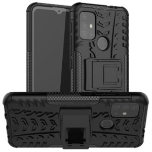 For Motorola Moto G30 Tire Texture Shockproof TPU+PC Protective Case with Holder(Black) (OEM)