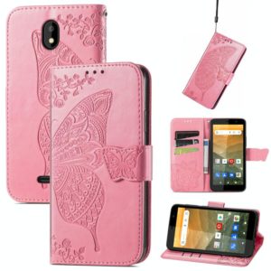 For Vodafone Smart E11 Butterfly Love Flowers Embossed Horizontal Flip Leather Case with Holder & Card Slots & Wallet & Lanyard(Pink) (OEM)