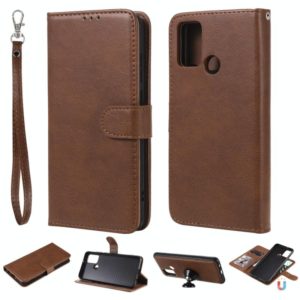 For Huawei Honor 9A 2 in 1 Solid Color Detachable PU Leather Case with Card Slots & Magnetic Holder & Photo Frame & Wallet & Strap(Brown) (OEM)