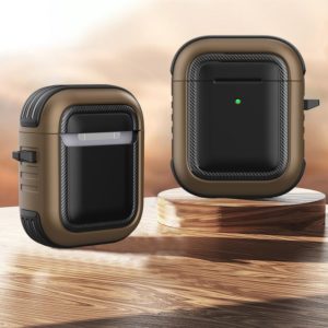 Wireless Earphones Shockproof TPU + PC Protective Case with Carabiner For AirPods 1 / 2(Black+Brown) (OEM)