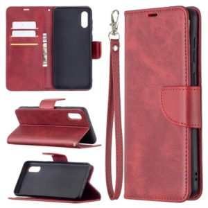 For Samsung Galaxy A02 Retro Lambskin Texture Pure Color Horizontal Flip PU Leather Case with Holder & Card Slots & Wallet & Lanyard(Red) (OEM)