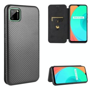 For OPPO Realme C11 Carbon Fiber Texture Horizontal Flip TPU + PC + PU Leather Case with Card Slot(Black) (OEM)