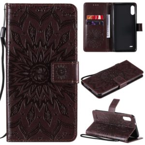 For LG K22 / K22 Plus Sun Embossing Pattern Horizontal Flip Leather Case with Card Slot & Holder & Wallet & Lanyard(Brown) (OEM)