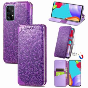 For Samsung Galaxy A52 5G / 4G Blooming Mandala Embossed Pattern Magnetic Horizontal Flip Leather Case with Holder & Card Slots & Wallet(Purple) (OEM)