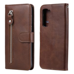 For Huawei P40 Lite (5G) / Nova 7 SE Fashion Calf Texture Zipper Horizontal Flip Leather Case with Stand & Card Slots & Wallet Function(Brown) (OEM)