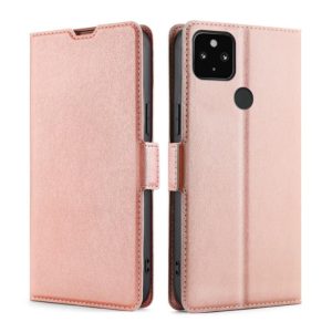 For Google Pixel 5 XL 4G & 5G / Pixel 4a 5G Ultra-thin Voltage Side Buckle PU + TPU Horizontal Flip Leather Case with Holder & Card Slot(Rose Gold) (OEM)