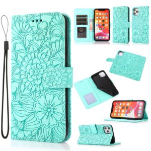 For iPhone 11 Pro Max Skin Feel Embossed Sunflower Horizontal Flip Leather Case with Holder & Card Slots & Wallet & Lanyard (Green) (OEM)