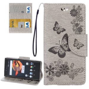 For Sony Xperia X Compact Butterflies Embossing Horizontal Flip Leather Case with Holder & Card Slots & Wallet & Lanyard(Grey) (OEM)