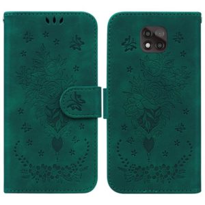 For Motorola Moto G Power 2021 Butterfly Rose Embossed Leather Phone Case(Green) (OEM)