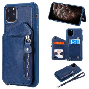 For iPhone 11 Pro Max Dual Buckles Zipper Shockproof Back Cover Protective Case with Holder & Card Slots & Wallet & Lanyard & Photos Frames(Blue) (OEM)