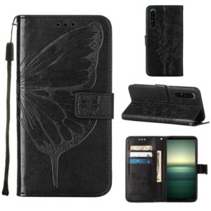 For Sony Xperia 1 IV Embossed Butterfly Leather Phone Case(Black) (OEM)