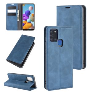 For Galaxy A21s Retro-skin Business Magnetic Suction Leather Case with Holder & Card Slots & Wallet(Dark Blue) (OEM)