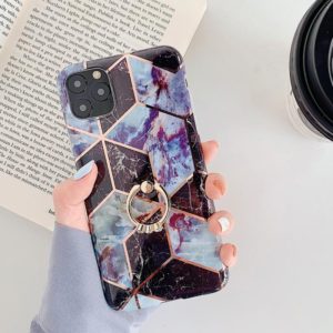 For iPhone 11 Pro Plating Colorful Geometric Pattern Mosaic Marble TPU Mobile Phone CaseRhinestone Stand Ring(Black PR6) (OEM)