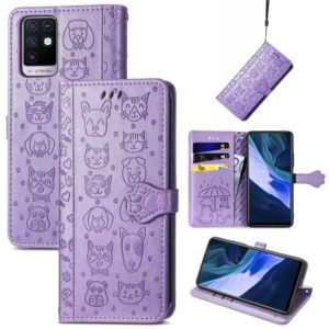 For Infinix Note 10 Lovely Cat and Dog Embossing Pattern Horizontal Flip Leather Case , with Holder & Card Slots & Wallet & Cartoon Clasp & Lanyard(Purple) (OEM)