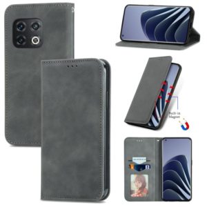 For OnePlus 10 Pro Retro Skin Feel Magnetic Horizontal Flip Leather Phone Case(Gray) (OEM)