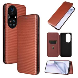 For Huawei P50 Pro Carbon Fiber Texture Horizontal Flip TPU + PC + PU Leather Case with Card Slot(Brown) (OEM)