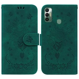 For Tecno Spark 7 Butterfly Rose Embossed Leather Phone Case(Green) (OEM)