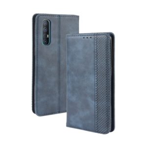 For OPPO Reno 3 Pro Magnetic Buckle Retro Crazy Horse Texture Horizontal Flip Leather Case with Holder & Card Slots & Photo Frame(Blue) (OEM)