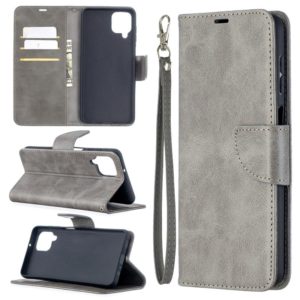For Samsung Galaxy A12 Retro Lambskin Texture Pure Color Horizontal Flip PU Leather Case with Holder & Card Slots & Wallet & Lanyard(Grey) (OEM)