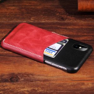 For iPhone X / XS Contrast Color PU Leather Protector Back Case with Card Slot (Red) (OEM)