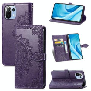 Halfway Mandala Embossing Pattern Horizontal Flip Leather Case with Holder & Card Slots & Wallet & Lanyard For Xiaomi 11 Lite(Purple) (OEM)