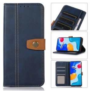 For OnePlus Ace / 10R Stitching Thread Calf Texture Leather Phone Case(Blue) (OEM)