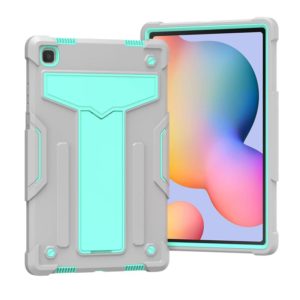 For Samsung Galaxy Tab A7 10.4 (2020) T-shaped Bracket Contrast Color Shockproof PC + Silicone Protective Case(Grey+Mint Green) (OEM)