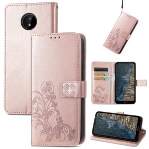 For Nokia C20 Four-leaf Clasp Embossed Leather Case with Lanyard & Card Slot & Wallet & Holder(Rose Gold) (OEM)