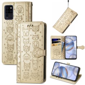 For Oukitel C21 Lovely Cat and Dog Embossing Pattern Horizontal Flip Leather Case , with Holder & Card Slots & Wallet & Cartoon Clasp & Lanyard(Gold) (OEM)