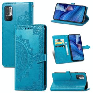 Halfway Mandala Embossing Pattern Horizontal Flip Leather Case with Holder & Card Slots & Wallet & Lanyard For Xiaomi Redmi Note 10 5G(Blue) (OEM)