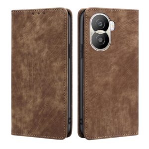 For Honor X40i RFID Anti-theft Brush Magnetic Leather Phone Case(Brown) (OEM)