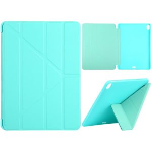 Millet Texture PU+ Silicone Full Coverage Leather Case with Multi-folding Holder for iPad Air (2020) 10.9 inch (Blue Green) (OEM)