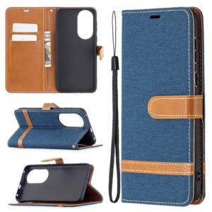 For Huawei P50 Color Matching Denim Texture Horizontal Flip Leather Case with Holder & Card Slots & Wallet & Lanyard(Dark Blue) (OEM)